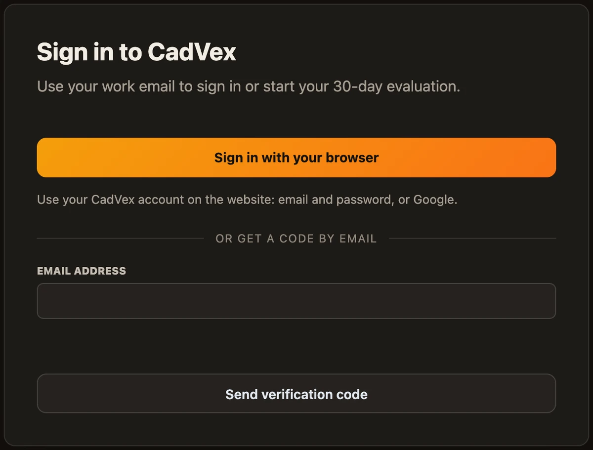 The Desktop sign-in screen with Sign in with your browser and the email code option